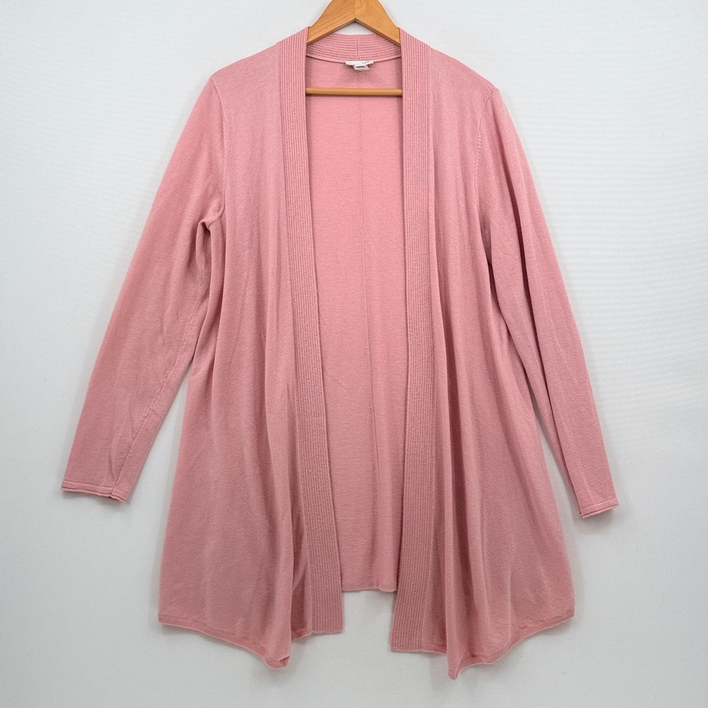 J. Jill Cardigan Women Medium Tall Pink Open Front Wool Blend Knit Balletcore